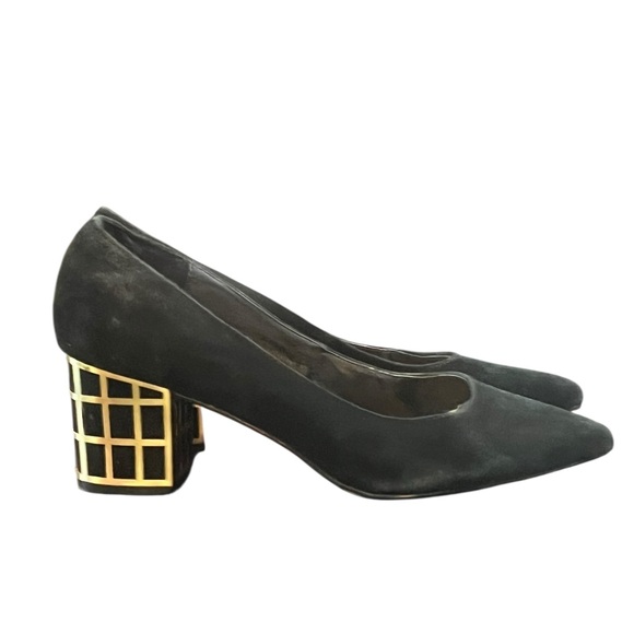🖤💛𝐁𝐑𝐈𝐀𝐍 𝐀𝐓𝐖𝐎𝐎𝐃 Karina Suede Cage Block heel pumps - Picture 2 of 5